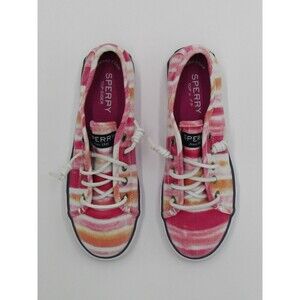 Sperry Kids Top Sider Seacoast Pink Orange White Canvas Sneaker Girls Size 2